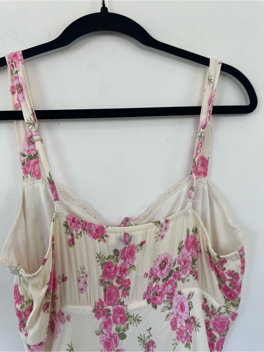 Pink Rose Floral Maxi Dress L Slip Style Lace Trim Side Zip Cottagecore Coquette - Picture 8 of 11